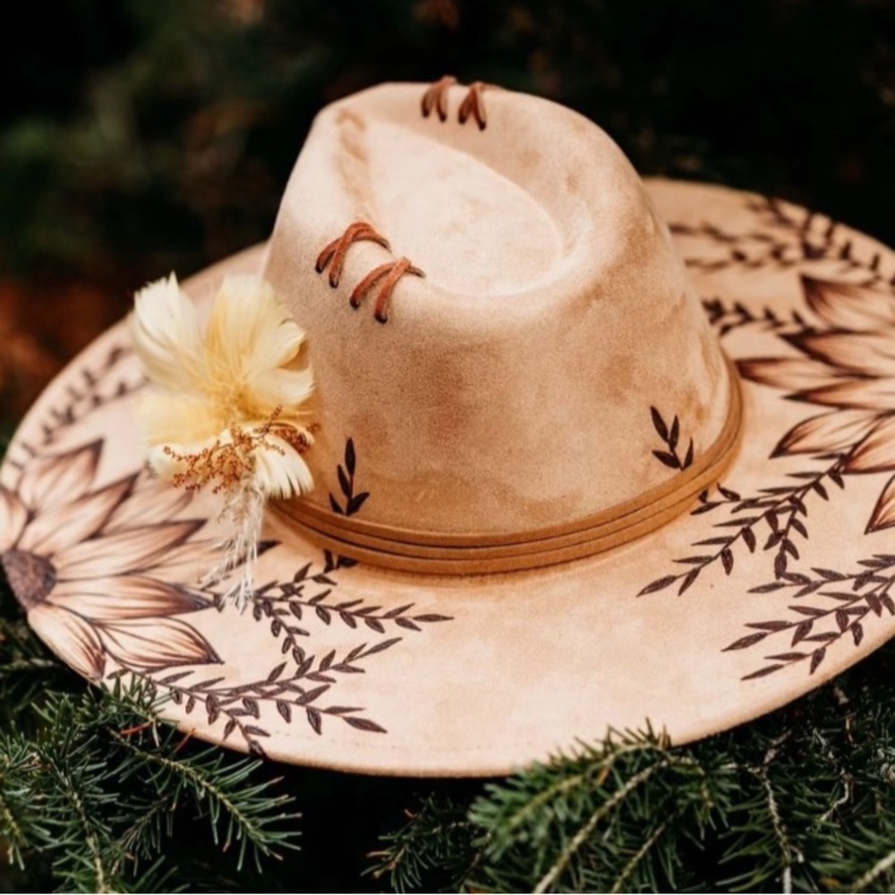 Burned cowboy hat boho hat